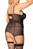 Alessandra Black Lace Mesh Garter Chemise Plus Size