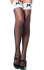 White Lace Top Black Fishnet French Maid Thigh High Stockings