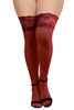 Wine Red Plus Size Wide Lace Top Sheer Thigh High Stockings