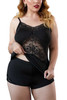 Novie Black Lace Stretch Cami Shorts Plus Pajama Set