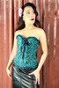 Teal Jacquard Vintage Bustier Ruffle Bustier Corset Top