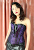 Purple Satin Black Lace Overlay Black Satin Pleated Trim Vintage Corset