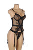 Minerva Black Sheer Embroidered Garter Cami Lingerie Set