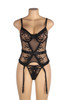 Minerva Plus Size Black Sheer Embroidered Garter Cami Lingerie Set