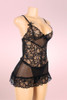 Aryana black lace and mesh babydoll lingerie actual product picture on a mannequin quarter side view 