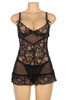 Aryana Black Plus Size Mesh Floral LaceElegant Classic Chemise 