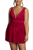 Catelyn  Red Plus Size V Neck Mesh Lace Empire Waist babydoll