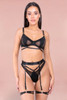 black mesh lingerie set. Sexy bralette, garter belt and panty.