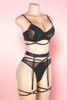 Olenna Black Mesh Harness Garter Lingerie Set with Thigh Straps