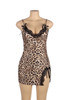 Yara Leopard Plus Size Black Lace Front Slit Sleepwear Chemise