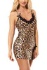 Yara Leopard Black Lace Front Slit Sleepwear Chemise