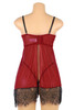 Amorette Black Eyelash Lace Maroon Babydoll