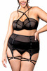 Pippa Black Plus Size Mesh Highwaist Garter Belt Skirt Lingerie Set