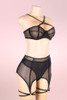 Black mesh Lingerie set on mannequin.