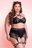Black Mesh Bondage style Lingerie set on Plus size model.