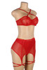 Pippa Red Plus Size Mesh Highwaist Garter Belt Skirt Lingerie Set