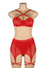 Pippa Red Plus Size Mesh Highwaist Garter Belt Skirt Lingerie Set