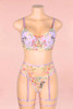 Indra Floral Embroidered Sheer Bra thigh Garter Belt Set