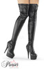 Pleaser Delight 3000 Black Vegan Leather 6" Heel Thigh High Platform Heel Boots