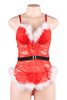 Christmas Santa Baby Red Lace White Marabou Camisole Babydoll