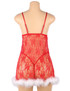 Sexy Santa Red Lace Babydoll with White Marabou Feather Trimmed hem actual product photo on a mannequin back view