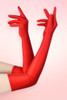 Red Long Gloves Smooth matte red stretch fit, bold burlesque, pin-up, and costume styling.