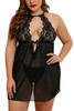 Julietta Plus Size Black Keyhole Front Lace Mesh Babydoll