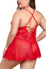 Frida Plus Size Red Lace Sheer Mesh Cross Back Babydoll