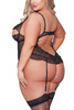 Rowena Plus Size Black Open Cup Lace Mesh Garter Teddy