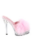 Pleaser USA Majesty 501 Baby Pink Marabou 5” Retro Clear Slip on Stiletto Mule High Heel Sandals