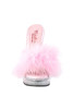 Pleaser USA Majesty 501 Baby Pink Marabou 5” Retro Clear Slip on Stiletto Mule High Heel Sandals