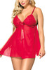 Lucia Plus Size Red Embroidered Open Front Babydoll