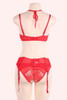 Kendra Red Lace Halter Crop Bra Garter Belt Plus Size Lingerie Set