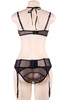 Kendra Black Lace Halter Crop Bra Garter Belt Plus Size Lingerie Set