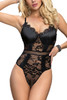 Teagan Plus Size Black Satin Lace Bodysuit Teddy Lingerie