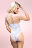 Teagan White Satin Lace Plus Size Bodysuit Teddy Lingerie  worn by a model back view 