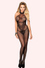 Pia Black Halter Fishnet Full Body Stockings