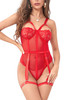 Willow Red Lace Mesh Garter Teddy Bodysuit