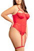 Willow Plus Size Red Lace Mesh Garter Teddy Bodysuit