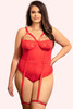 Willow Plus Size Red Lace Mesh Garter Teddy Bodysuit