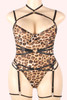 Safira Plus Size Leopard Print Strappy Harness Garter Belt Teddy