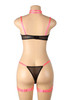 Nishka Plus Size Hot Pink Black Strappy Open Cup Shelf Bra Thong Set