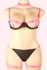 Nishka Plus Size Hot Pink Black Strappy Open Cup Shelf Bra Thong Set