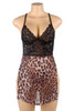 Kaliyah Plus Size Black Lace Leopard Side Slit Chemise