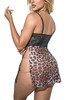 Kaliyah Plus Size Black Lace Leopard Side Slit Chemise