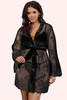 Nympha Plus Size Black Eyelash Lace  Night Gown Robe