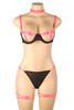 Nishka Hot Pink Black Strappy Open Cup Shelf Bra Thong Lingerie Set