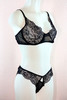 abigail Black lace balconette bra and high cut tanga lingerie set  on a mannequin , quarter view