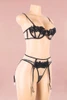 Madeline Black Nude Bra Garter Belt Lingerie Set