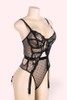 Denise Black Lace Garter Bodysuit Teddy
